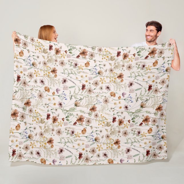 Watercolor Tiny Bloom Boho Floral Pattern Fleece Blanket (In Situ)