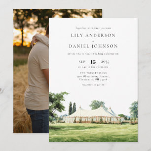 Watercolor Tipi Marquee Garden Photo Wedding Invitation