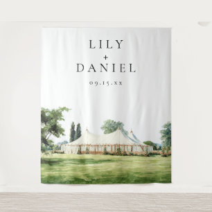 Watercolor Tipi Marquee Wedding Photo Backdrop Tapestry