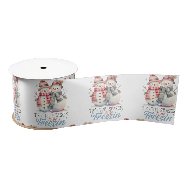 Watercolor tis the Season to freezin Satin Ribbon (Spool)