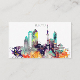 Watercolor Tokyo City Skyline Business Card