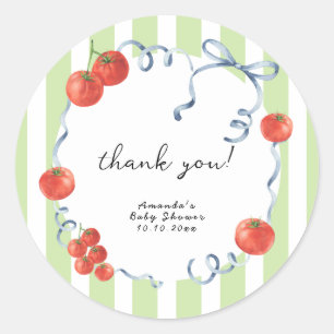 Watercolor tomato baby shower thank you classic round sticker