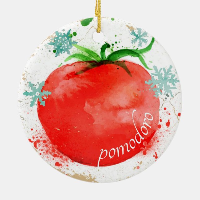 Watercolor tomato Italian food Christmas ornament (Back)