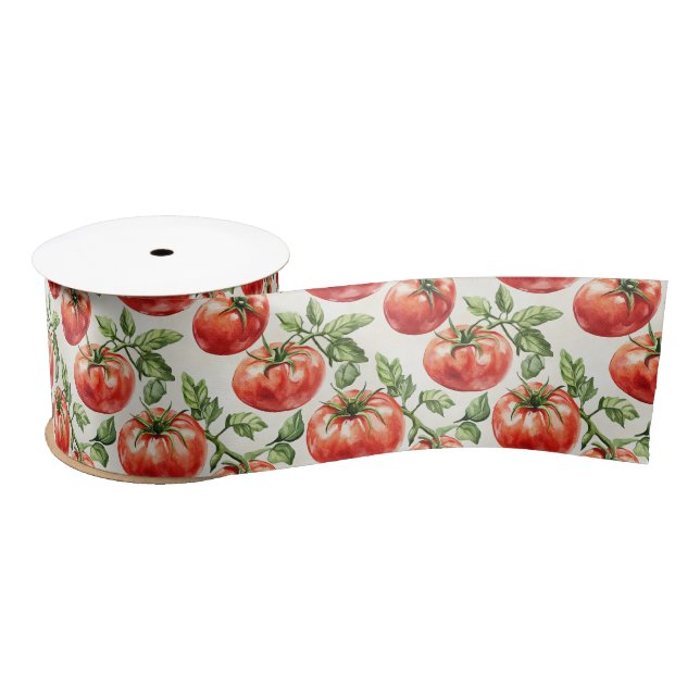 Watercolor Tomato Pattern Satin Ribbon (Spool)