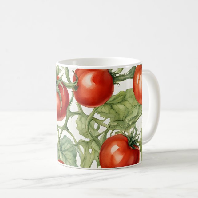 Watercolor Tomato Vine Pattern | Botanical Garden  Coffee Mug (Front Right)