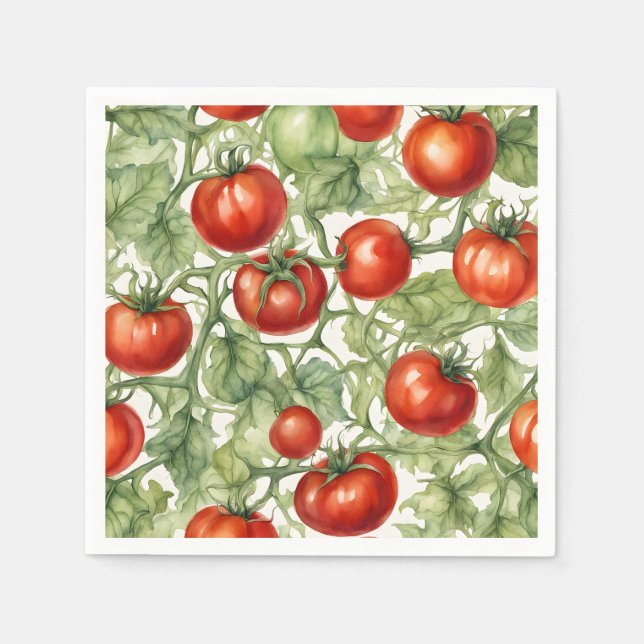 Watercolor Tomato Vine Pattern | Botanical Garden  Napkin (Front)