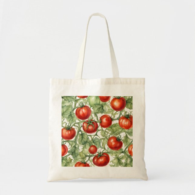 Watercolor Tomato Vine Pattern | Botanical Garden  Tote Bag (Front)