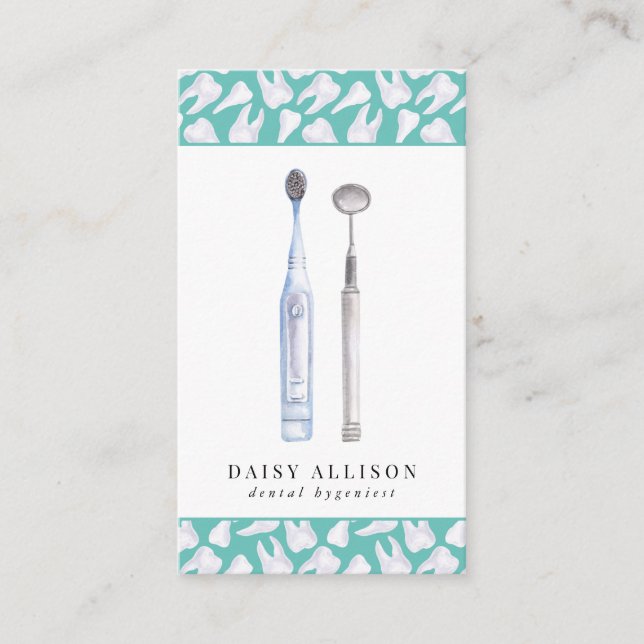 Watercolor Tooth Dentist Dental Hygienist Business Card (Front)