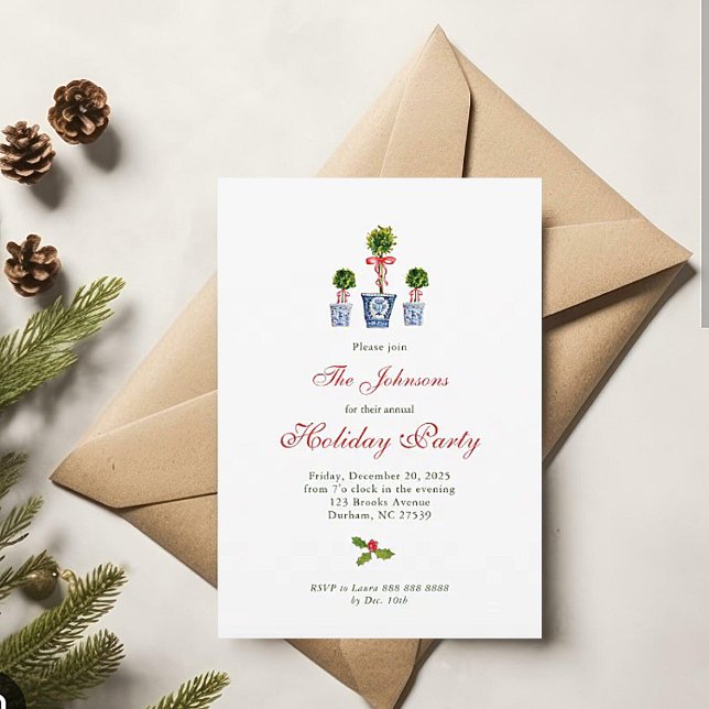 Watercolor Topiaries Holiday Party Invitation (Creator Uploaded)