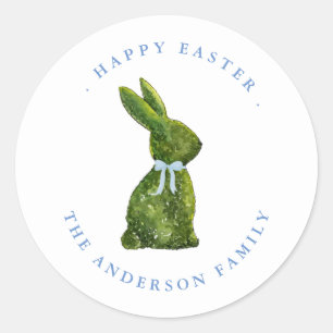 Watercolor topiary rabbit Happy Easter Classic Round Sticker