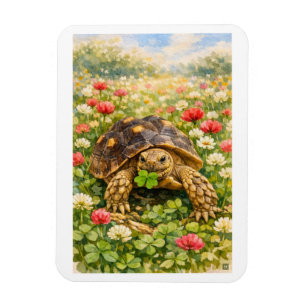 Watercolor Tortoise with lucky clover Magnet