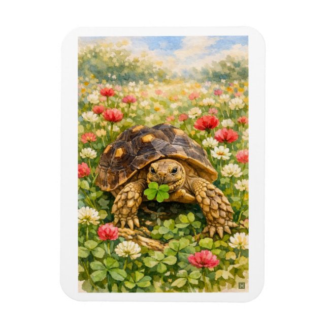 Watercolor Tortoise with lucky clover Magnet (Vertical)