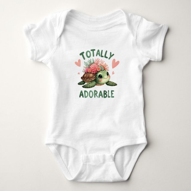Watercolor totally adorable cute baby turtle girl bodysuit (Front)