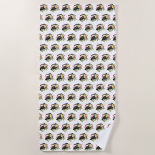 Watercolor Toucan Bird With Flowers Beach Towel