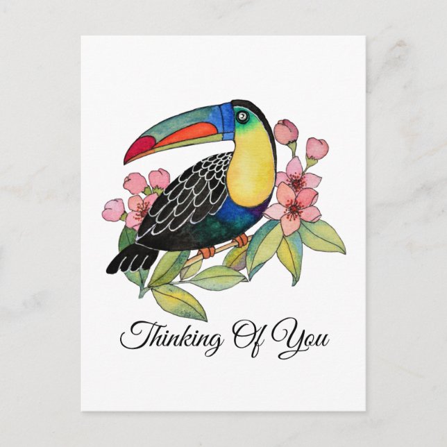 Watercolor Toucan Bird With Flowers Postcard (Front)