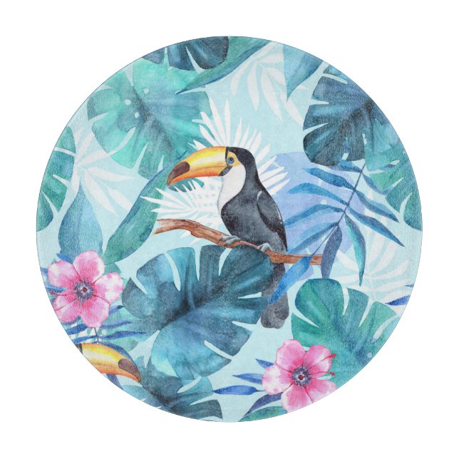 Watercolor Toucans: Tropical Seamless Cutting Board (Front)