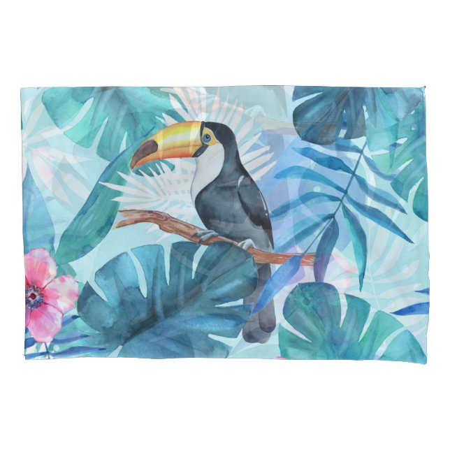 Watercolor Toucans: Tropical Seamless Pillowcase (Front)