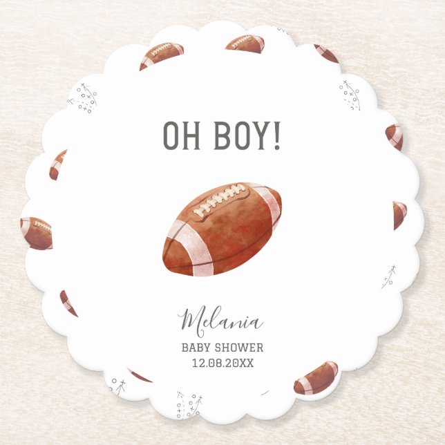 Watercolor touchdowns american football  baby show paper coaster (Front)