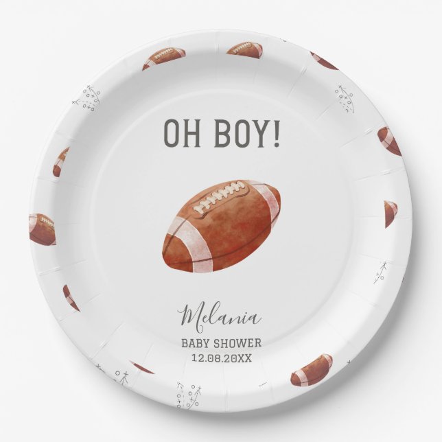 Watercolor touchdowns american football  baby show paper plate (Front)