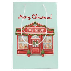 Watercolor Toy Shop Illustration Christmas Medium Gift Bag