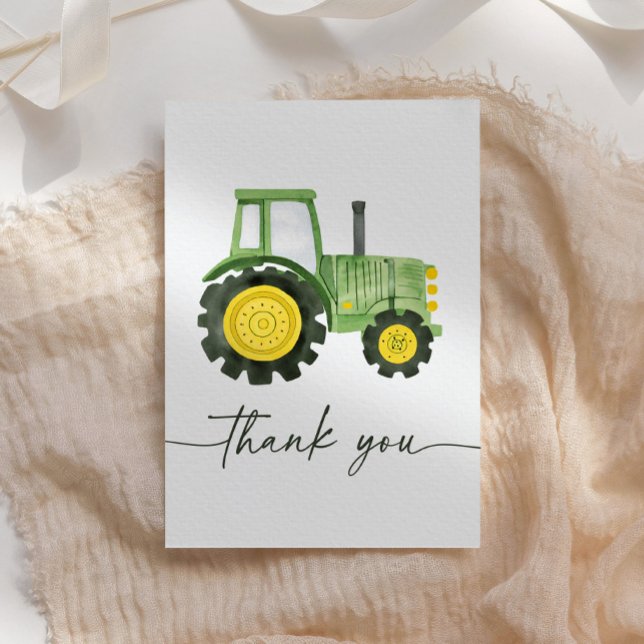 Watercolor Tractor Baby Shower Thank You Card (Creator Uploaded)