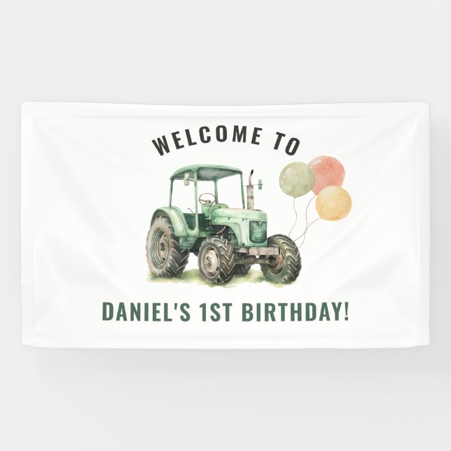Watercolor Tractor Birthday Party Banner (Horizontal)
