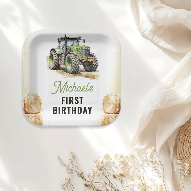 Watercolor Tractor Birthday Party Paper Plate (Creator Uploaded)