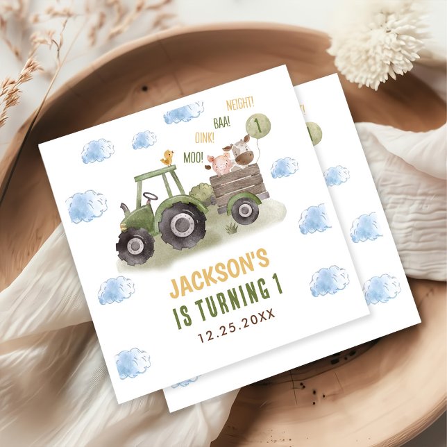 Watercolor Tractor Farm 1st Birthday  Napkin (Creator Uploaded)