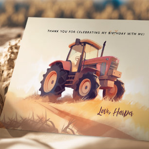 Watercolor Tractor Kids' Birthday Thank You