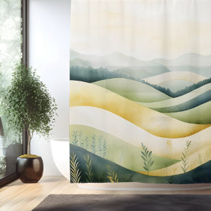 Watercolor Traditional Japanese Landscape Shower Curtain