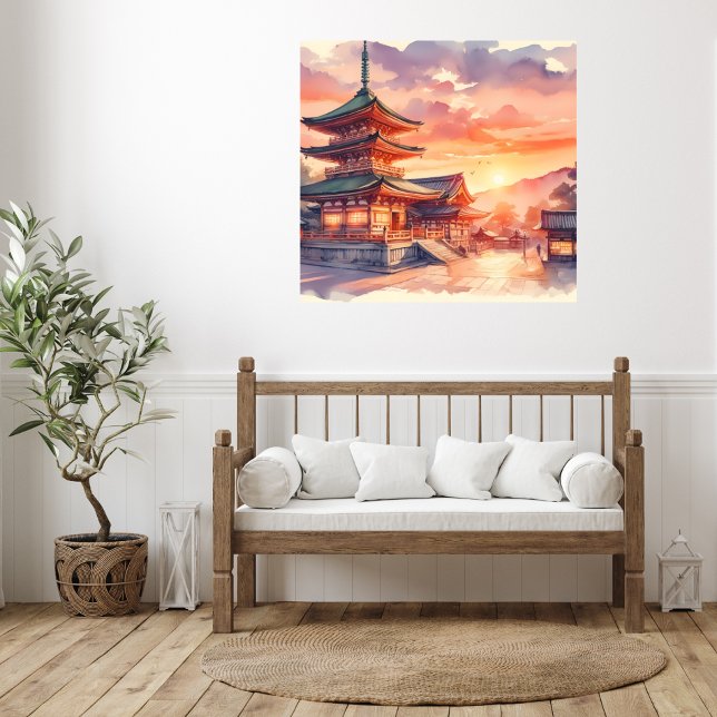 Watercolor Traditional Japanese Temple in Sunset Poster (Creator Uploaded)