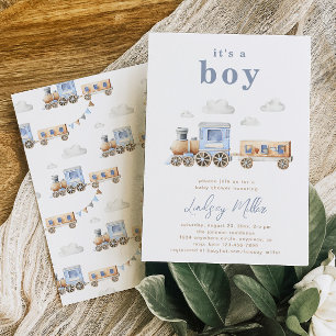 Watercolor Train Baby Shower Invitation
