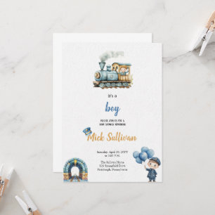 WATERCOLOR TRAIN BABYSHOWER INVITATION