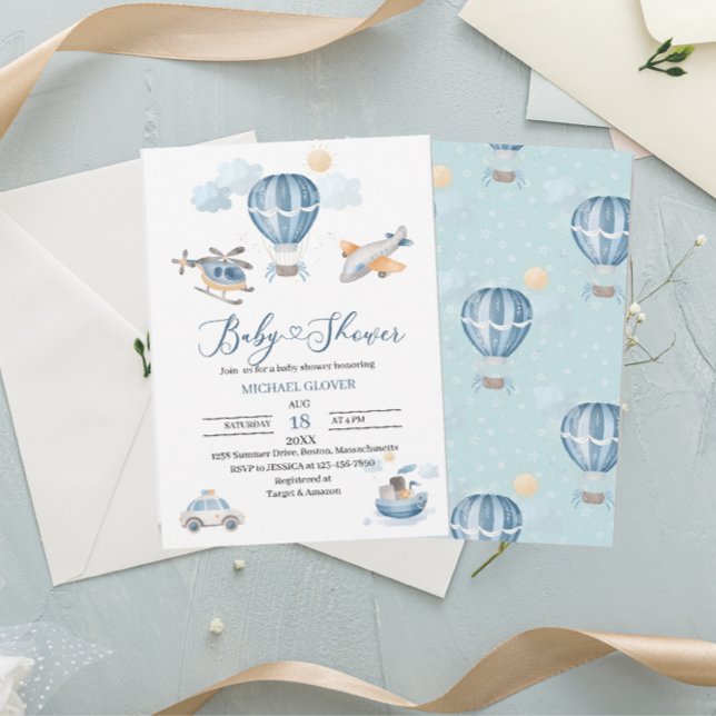 Watercolor Transport baby shower Invitation (Creator Uploaded)