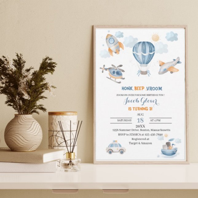 Watercolor Transportion birthday baby shower  Invitation (Creator Uploaded)