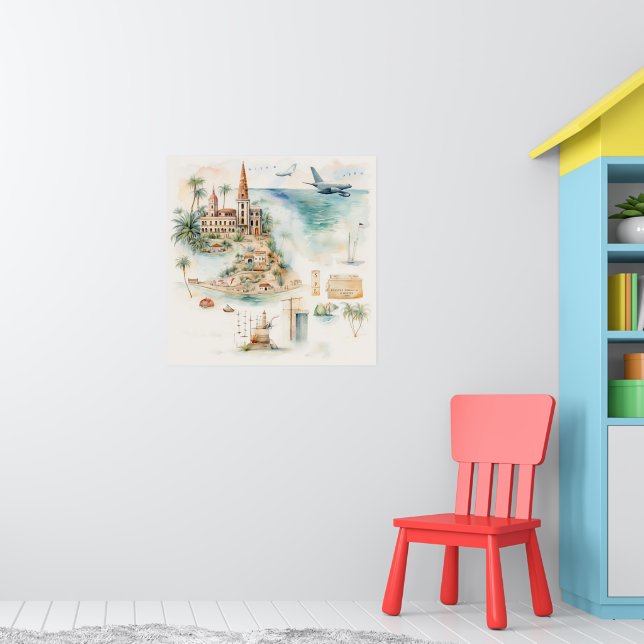 Watercolor Travel Map Poster (Nursery 1)
