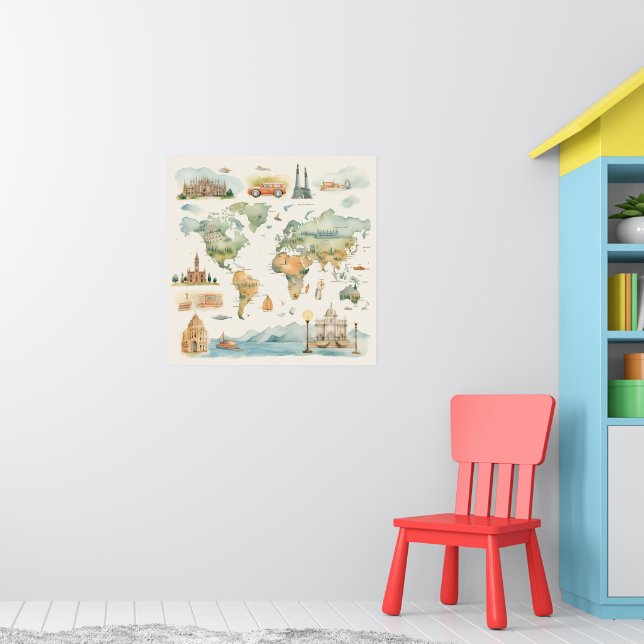 Watercolor Travel Map Poster (Nursery 1)