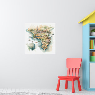 Watercolor Travel Map Poster