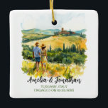 Watercolor Travel Painting Couple Tuscany Italy Ceramic Ornament<br><div class="desc">Watercolor Travel Painting Couple Tuscany Italy Ceramic Ornament. Personalise with your own text. This is another 100% original Snuggle Hamster Designs.

#TravelSouvenirOrnaments,  #HandmadeTravelKeepsakes,  #DestinationThemedOrnaments,  #OrnamentsForTravelLovers,  #UniqueTravelGiftOrnaments,  #CustomTravelOrnaments,  #TravelInspiredDecorations,  #WorldTravelCollectibles,  #OrnamentsForTravelers,  #PersonalizedTravelOrnaments</div>