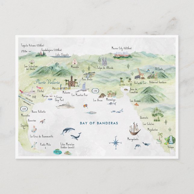 Watercolor Travel Postcard | Puerto Vallarta (Front)