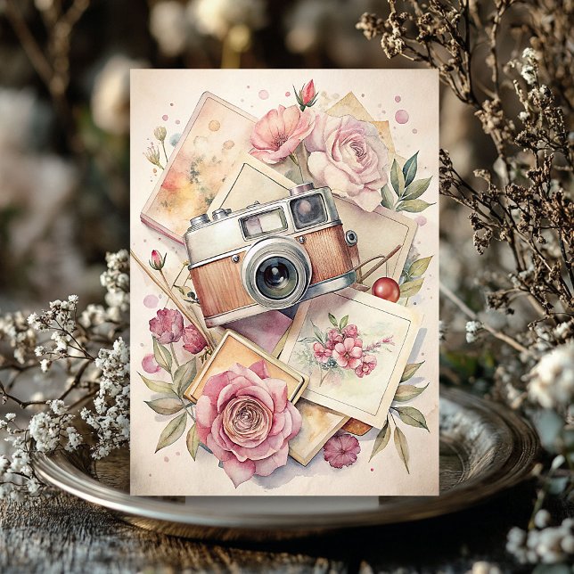 Watercolor travel retro camera old photos roses tissue paper (Watercolor travel retro camera old photos roses tissue paper)