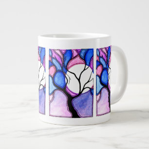 Watercolor Tree and Moon - Blue and Pink Large Coffee Mug