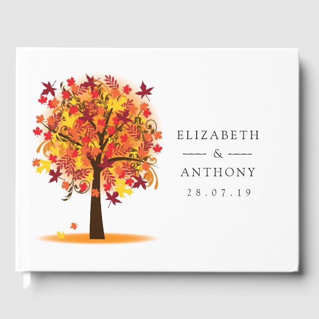 Watercolor Tree Autumn Fall Wedding Guest Book (Front)