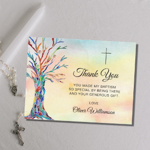 Watercolor Tree Baptism Christening Thank You  Postcard