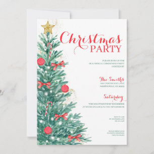 Watercolor Tree Christmas Party Elegant Invitation