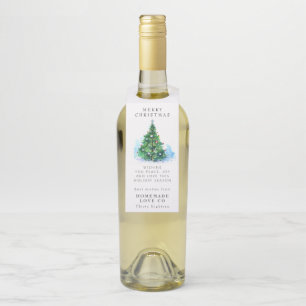 Watercolor tree corporate Christmas Holiday Bottle Tag