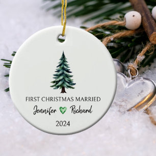 Watercolor Tree First Christmas Married Ceramic Tree Decoration