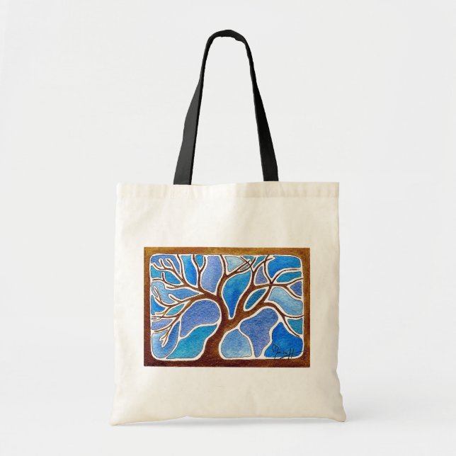Watercolor Tree in Blue - Tote Bag (Front)