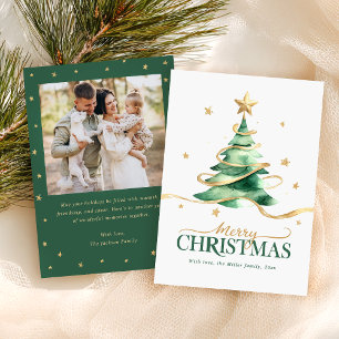 Watercolor Tree Merry Christmas Holiday Card