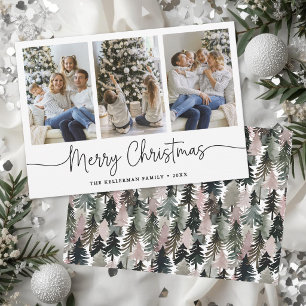 Watercolor Tree Minimalist Photo Christmas Holiday Card